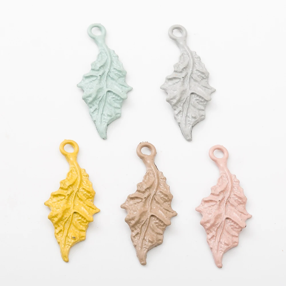 30 шт. винтажные металлические эмалированные подвески в виде листьев для