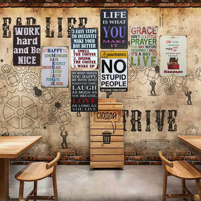New Happy Life Metal Plaque Vintage Tin Sign Home Bar Office Decor Work Hard Plates Art Poster Gift | Дом и сад