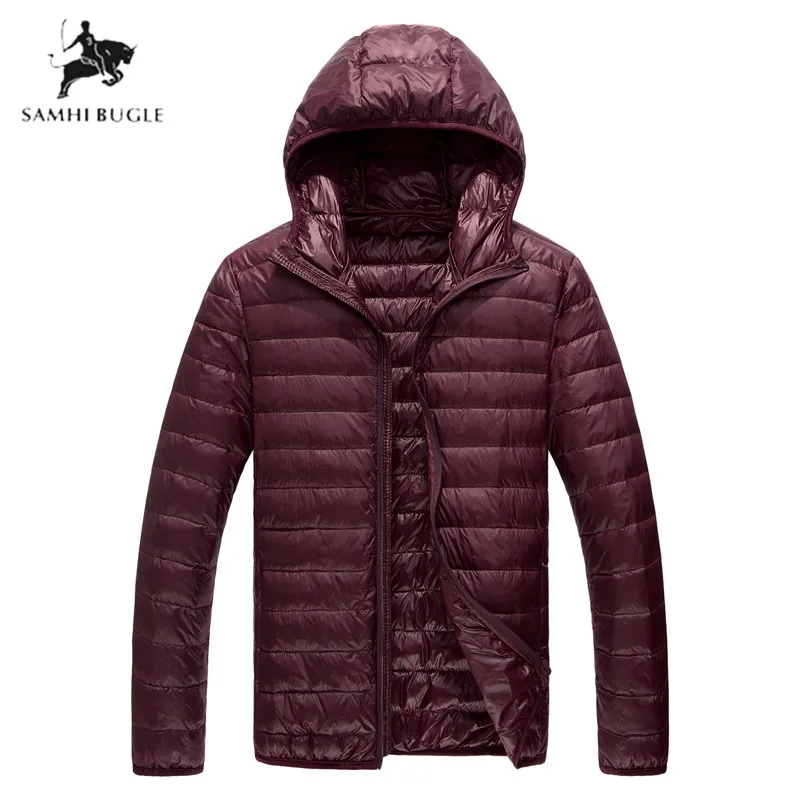 Бургундия Winter Men Hooded Ultralight Jacket White Duck Down Jacket Men Down Jackets Outdoors Winter Male Casual Down Jacket Coat - Цвет: Бургундия