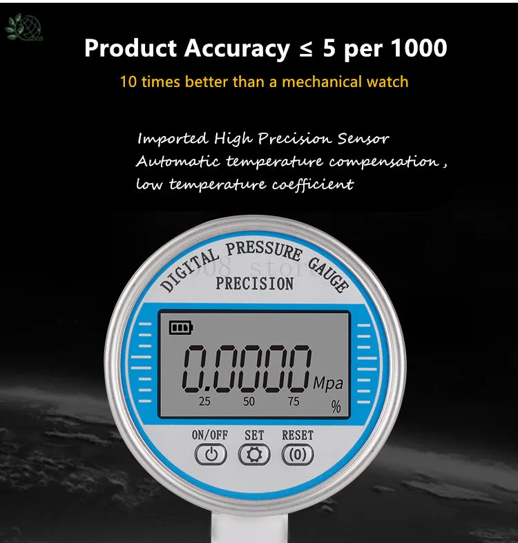 HC-YS100, нержавеющая сталь, умный аккумулятор, цифровой манометр, высокая точность, Сейсмическая точность, давление воды, цифровой манометр