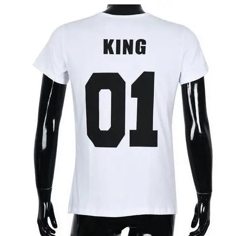 king white Одинаковая футболка из хлопка, футболка с надписью «King 07», «queen 07», «Prince», «Prin» для новорожденных, футболка с короткими рукавами и круглым вырезом для отдыха - Цвет: king white