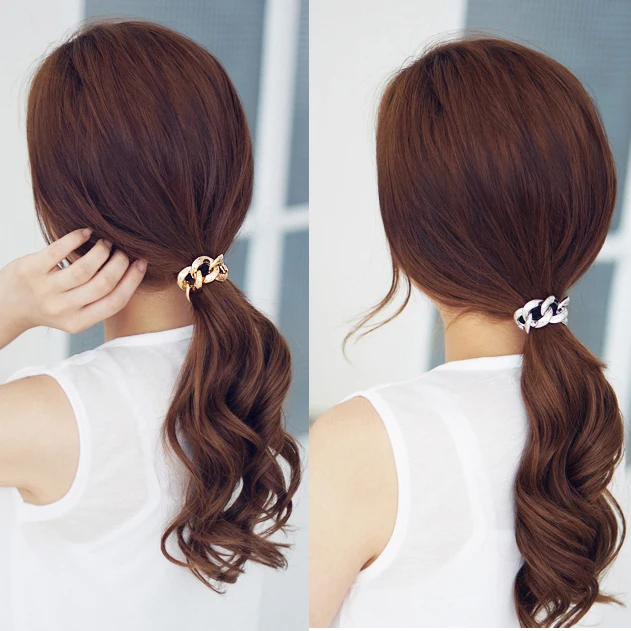 

Korean Popular Women Simple Temperament Hair Rope Metal Chain Hair Elastic Hair Accessories