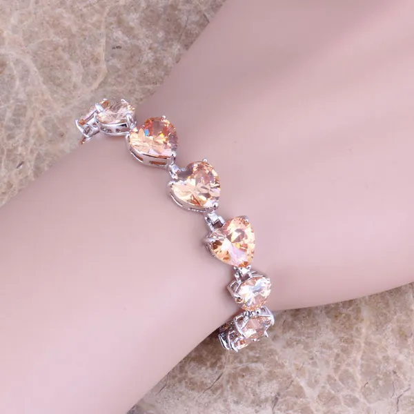 В форме сердца Браун Morganite стерлингового серебра 925 ссылка браслет цепочка 7