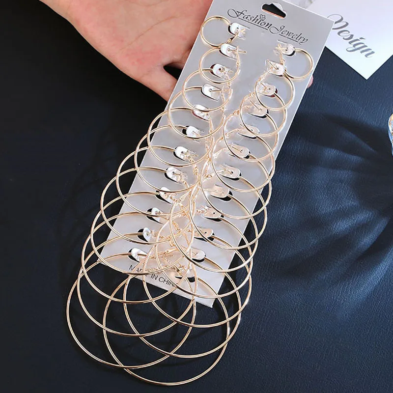 Распродажа 12 пар/компл. женские золотые большие круглые серьги металлические