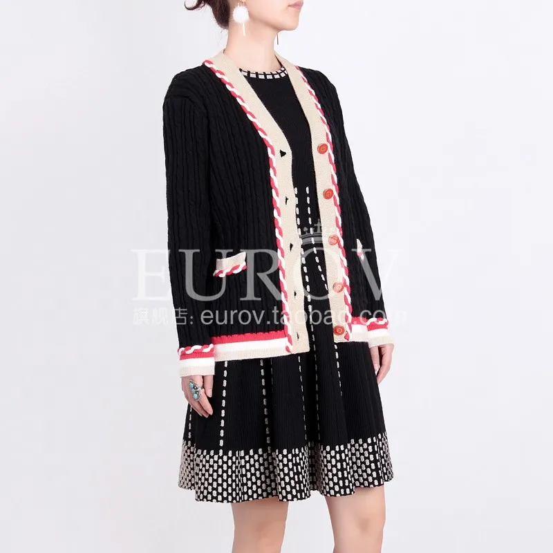 

Women Sweater 2018 New Fashion High Quality Designer Women's Autumn All Match Letter Button Long Sleeve Knitting Black Cardigan