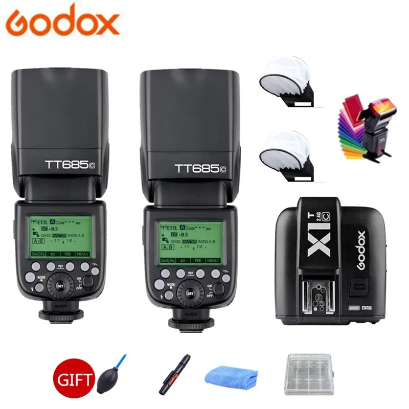 Белый 2x Godox TT685 TT685C 2,4G Беспроводной ttl с высоким уровнем Скорость синхронизации 1/8000 s GN60 флэш-Скорость lite+ X1T-C передатчик для Canon DSLR Камера - Цвет: Белый