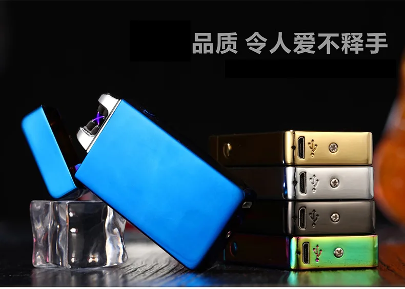 Модная металлическая ультратонкая плазменная USB-зажигалка с двойной импульсной