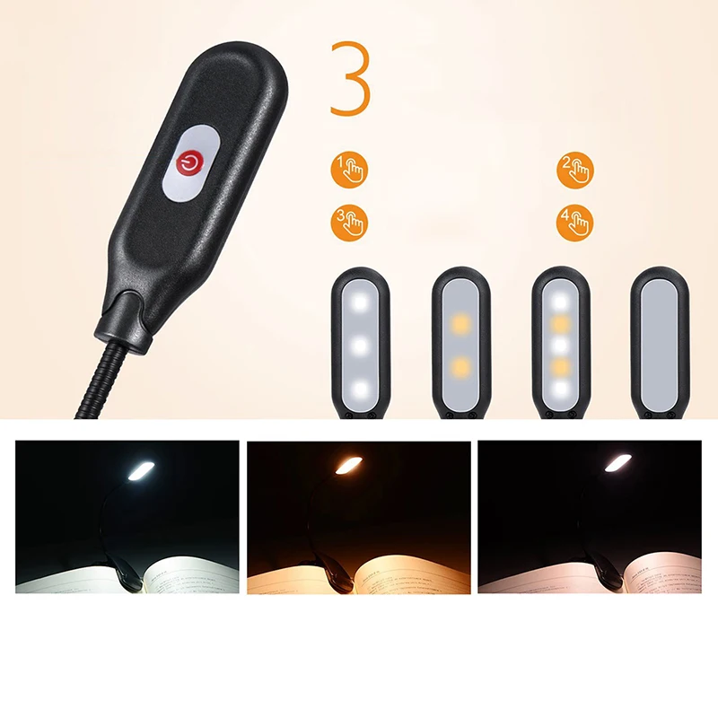 Black Night LED Flexible Rechargeable Clip Lamp Book Light Eye Protection Reading Ligh Student Bed USB New | Лампы и освещение