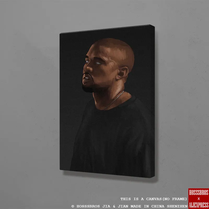 Современный портрет Kanye Западного рэпера черно белый настенный художественный