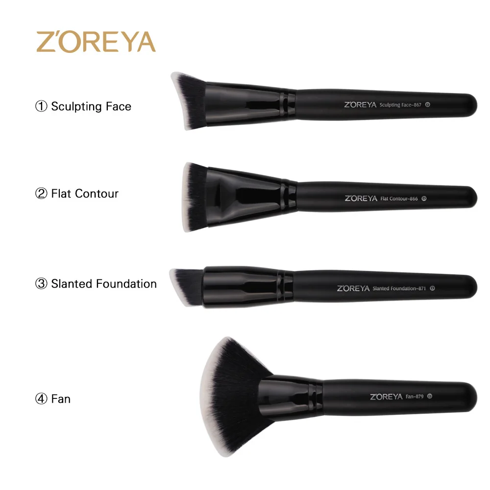 4 pcs Makeup Brushes ZOREYA набор кистей для макияжа, кисти для макияжа, пудра, основа для бровей, румяна, косметические наборы Pincel Maquiagem Professional Completa - Handle Color: 4 pcs Makeup Brushes