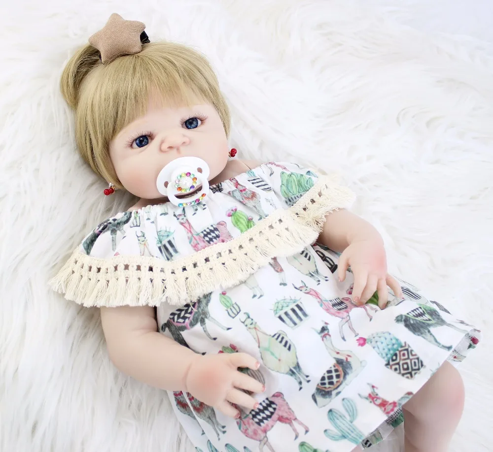 

55cm Full Silicone Body Baby-Reborn Blonde Doll Toys Newborn Princess Toddler Babies Alive Bebe Girls Bonecas Brinquedos Gift