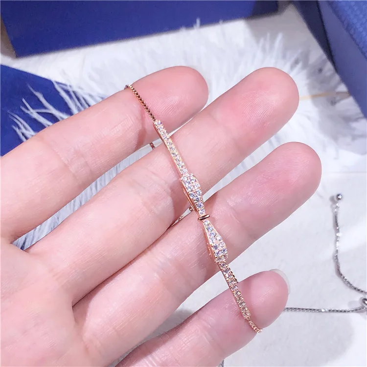 

Fashion New Arrival Bowknot Sparkling Zircon Bracelet Real 925 Sterling Silver Women Bracelet
