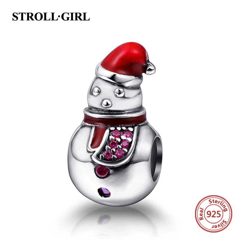 Strollgirl прекрасный снеговик DIY Подвески с цветной эмалью 925 Серебряные Бусины Fit Пандора браслет ювелирные изделия делая подарки - Цвет: P6069