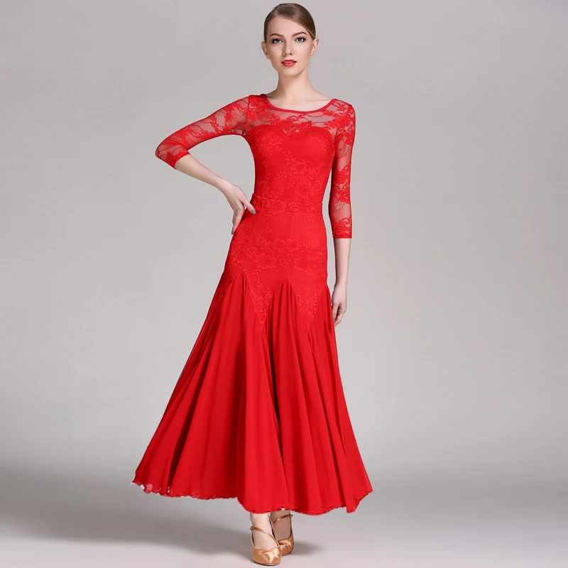 Бальные платья женские высокого качества 3 цвета кружева фламенко танцевальный