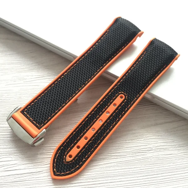 orange silver clasp MERJUST 20 22 мм резиновый силиконовый с нейлоновой заменой ремешок для часов Ремешок для Омега планеты океана синий черный красный - Цвет ремешка: orange silver clasp