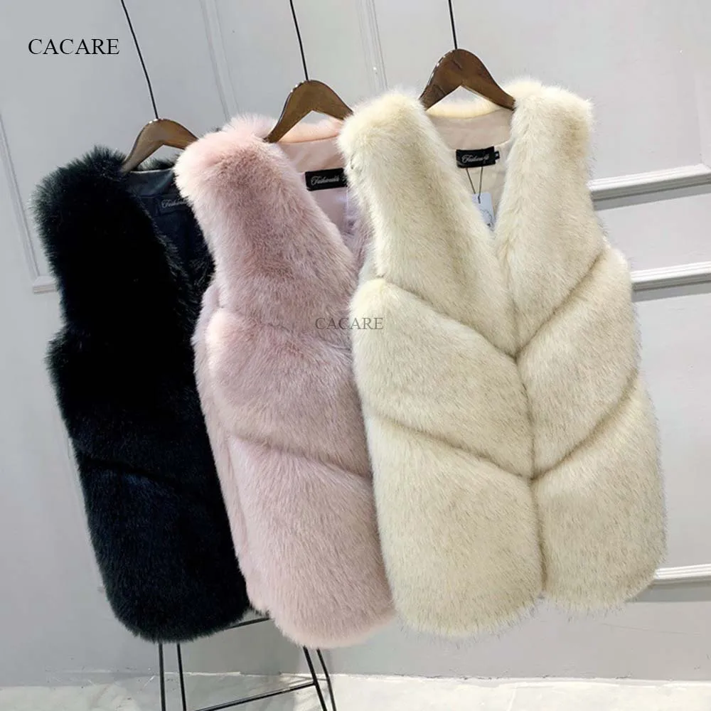 

CACARE Faux Fur Coat Vest 2018 Autumn Winter Fluffy Long Fur Coat Fake Fur Jacket Shaggy Cardigan 5 Choices F0138