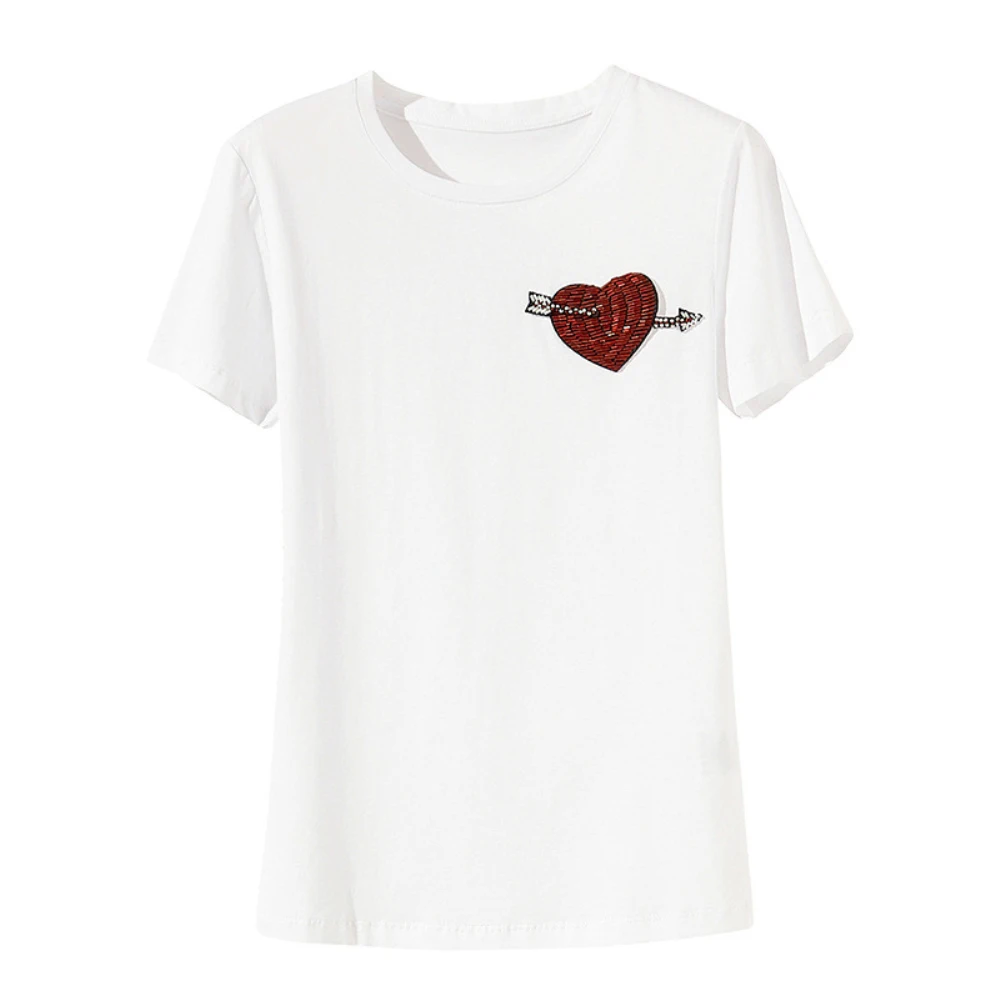 

Classic women love applique t-shirt mercerized cotton 2019 fashion ladies summer white solid tops femme girls casual shirt chic