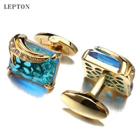 low key luxury blue glass cufflinks for mens lepton brand high quality square crystal cufflinks shirt cuff links relojes gemelos