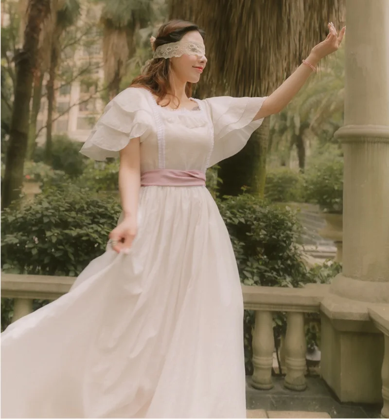 

LYNETTE'S китайские элегантные летние оригинальные дизайнерские женские французские королевские винтажные тонкие белые платья из тенсела с ро...