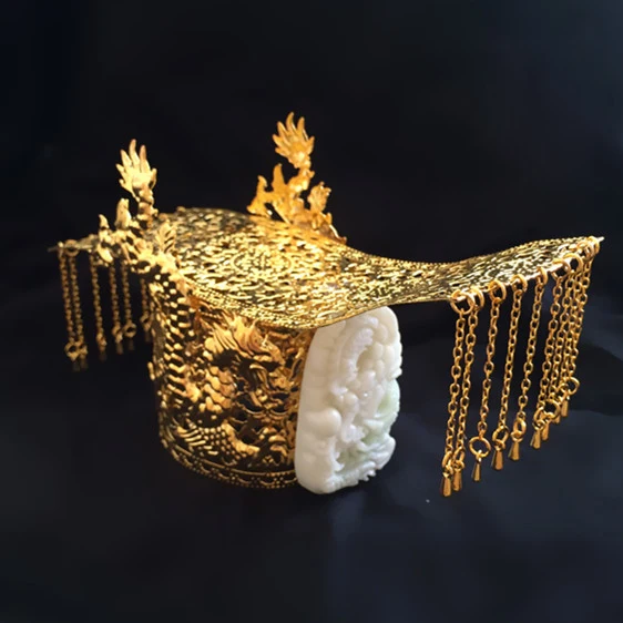 

Ancient Emperor Jade Brass Crown Cosplay Marriage Emperor Crown Men Film TV Headwear Performing imperial Small Hats Cap