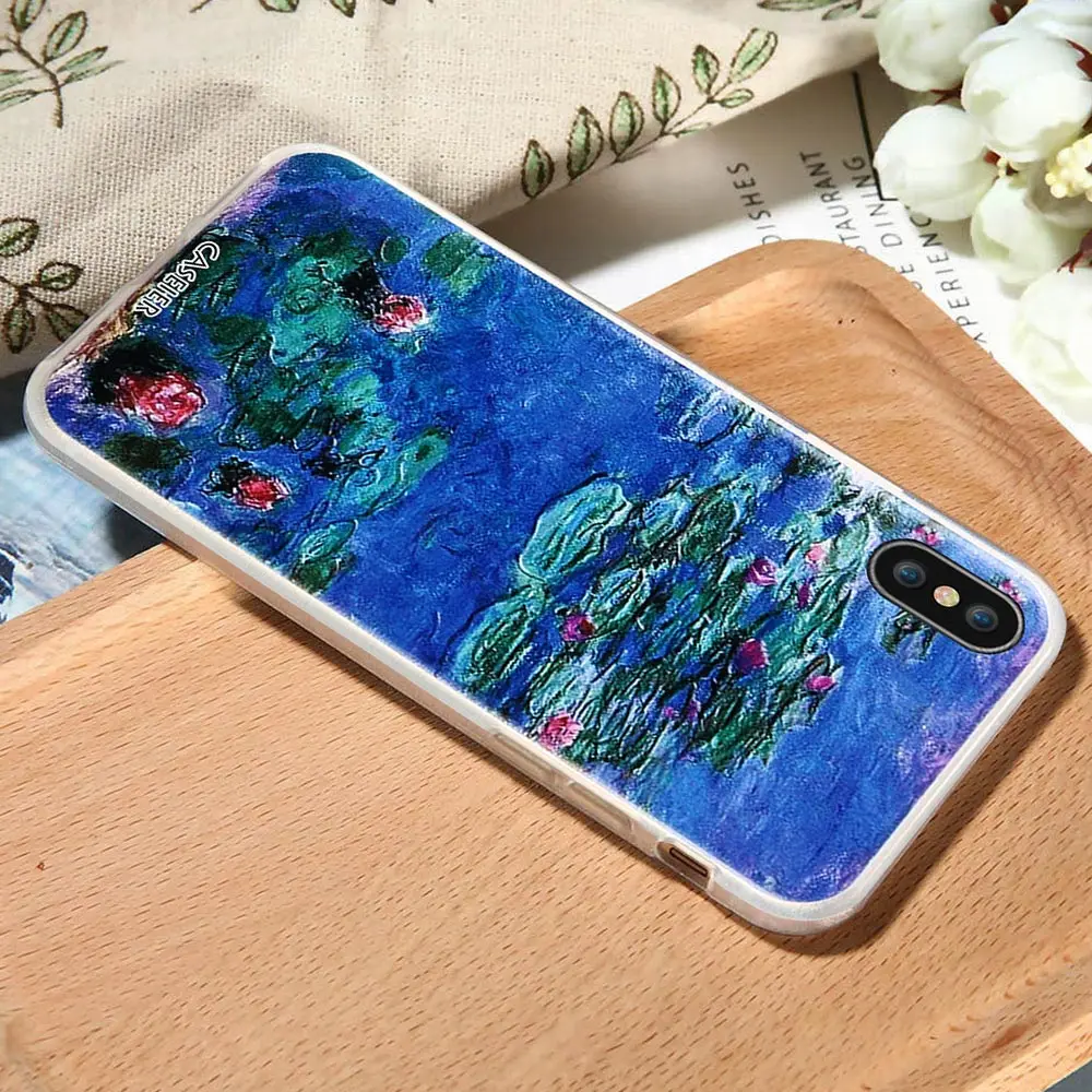 Caseier чехол для телефона iPhone 7 8 Plus мягкая TPU силиконовые Коке IPhone X 6 6s Моне живопись