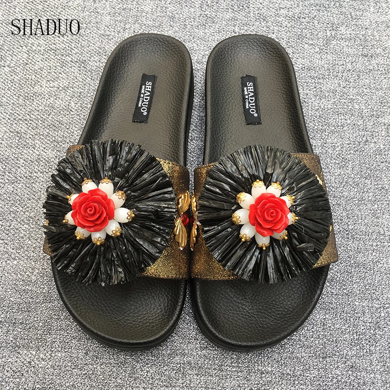 Женские шлепанцы с блестками SHADUO роскошные удобные пляжные тапочки