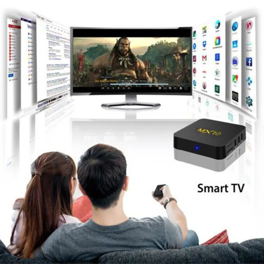 Android 7 1 ТВ коробка 4G 32G RK3328 Octa Core Smart Декодер каналов кабельного телевидения MX10 4 K