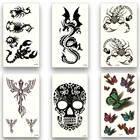 12 шт.компл., временные тату-наклейки, искусственная татуировка, водные переводные наклейки, крылья скорпиона, дракона, кошки, бабочки, черепа для женщин и мужчин