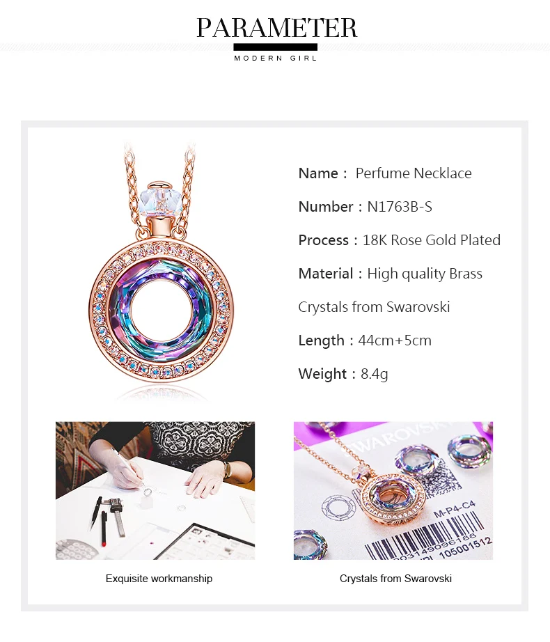CDE украшенное кристаллами Swarovski Ожерелье Подвеска флакон духов ожерелье женское изысканное ювелирное изделие подарок на день матери