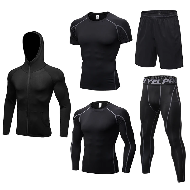 Black gray line YEL мужской дышащий спортивный костюм для фитнеса, баскетбола, футбола, тенниса, фитнеса, спортзала, плотный спортивный костюм для мужчин, набор для бега - Цвет: Black gray line