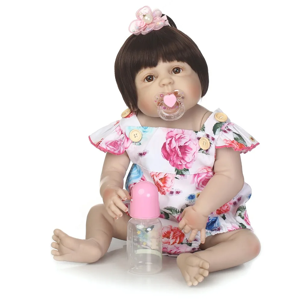 

23inch Full silicone reborn baby dolls Toy Baby-Reborn lifelike modeling vinyl newborn bathe princess toddler Brinquedos toy