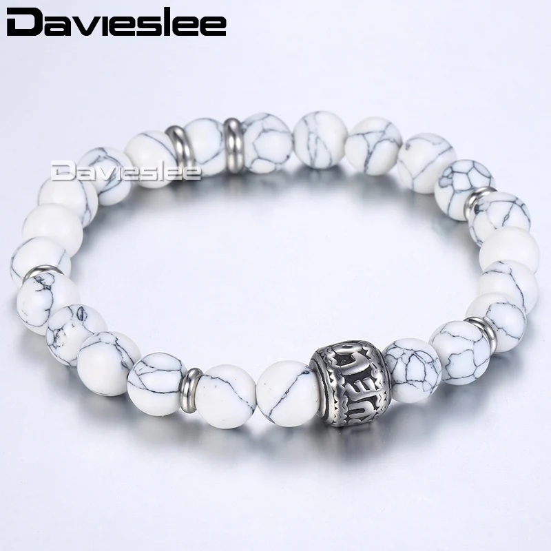 Мужской и женский эластичный браслет из бисера Davieslee Boho Howlite нержавеющей стали