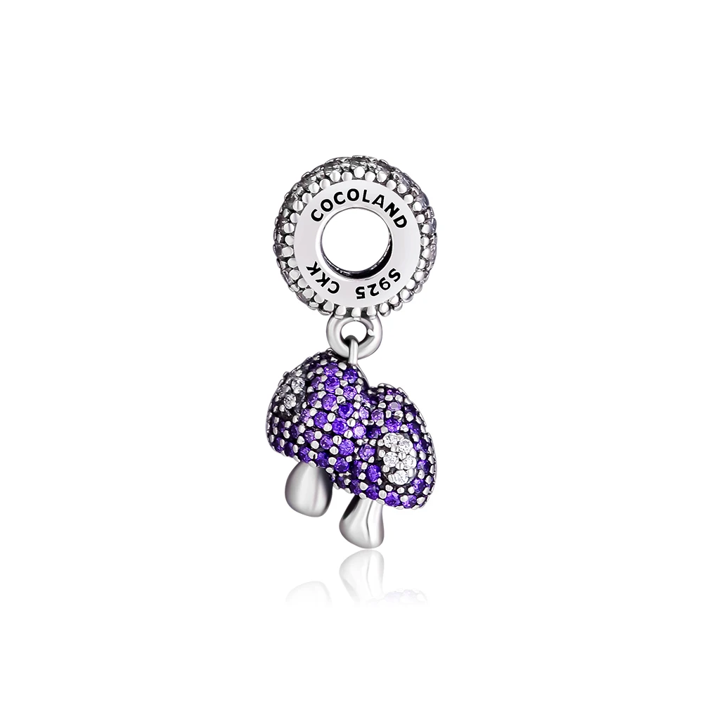 CKK 925 Sterling Silver Siamese Mushroom Twins Charm Fits for Bracelet Charms Jewelry Making Gift Purple CZ | Украшения и