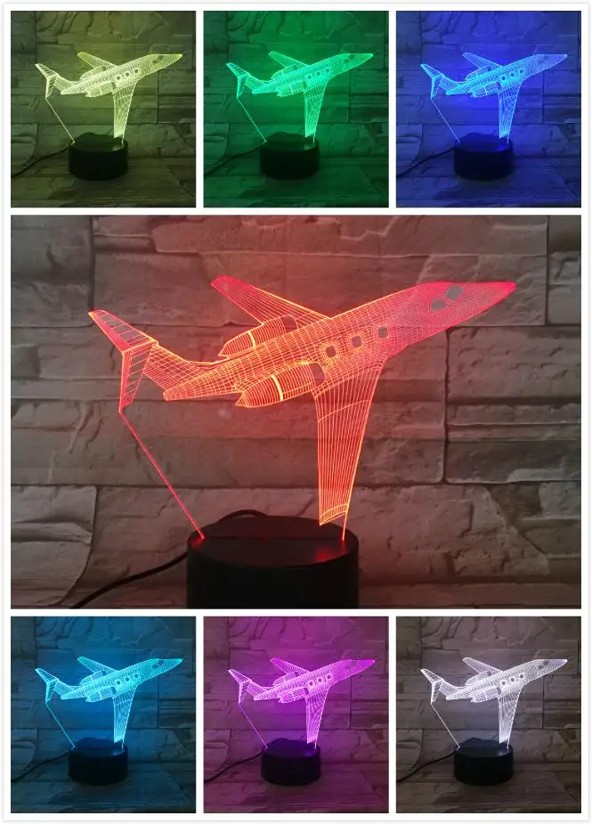 USB светодиодный 3d-ночник модель самолета Иллюзия Lampara аэроплан детский подарок декоративные огни пассажирский самолет настольная лампа прикроватная - Испускаемый цвет: 6