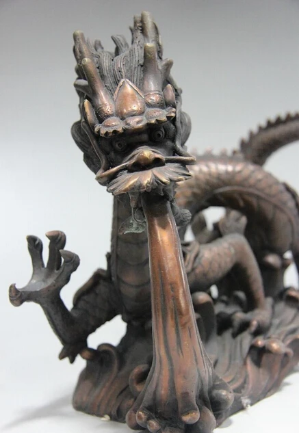 Королевский чистая красная бронза Feng Shui знак Lucky Dog благоприятный Дракон играть