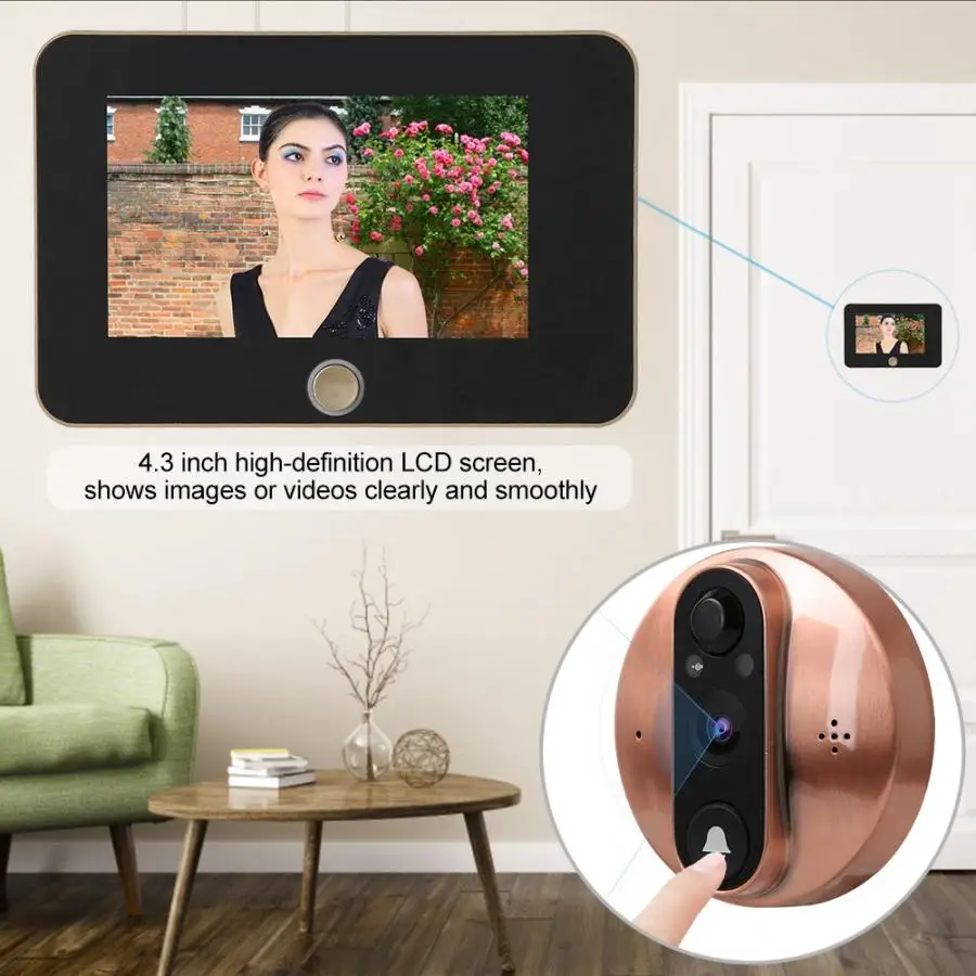Дверной Звонок камера 4,3 дюймов HD 1080P WiFi видеодомофон дверной звонок камера Дверной зритель ночное видение ПИР кольцо дверной Звонок