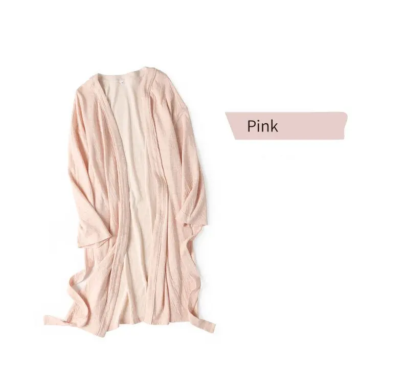 Women Pink Autumn Brand Robes lovers Pajamas Women Cotton Robe Couples Long Sleeve Robe Female V-neck collar Bathrobe with Belt - Цвет: Women Pink