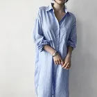 Блузка женская в полоску, рубашка свободного покроя, длинная размера плюс блузка, повседневный Топ, одежда на весну, лето 2020