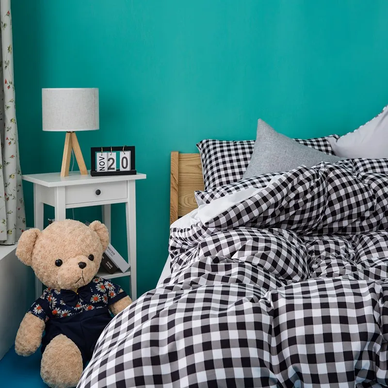 ParkShin Grid Bedding Set Gray Bed Flat Sheet Double Linens Bedclothes Duvet Cover Decor Home Textiles Adult | Дом и сад