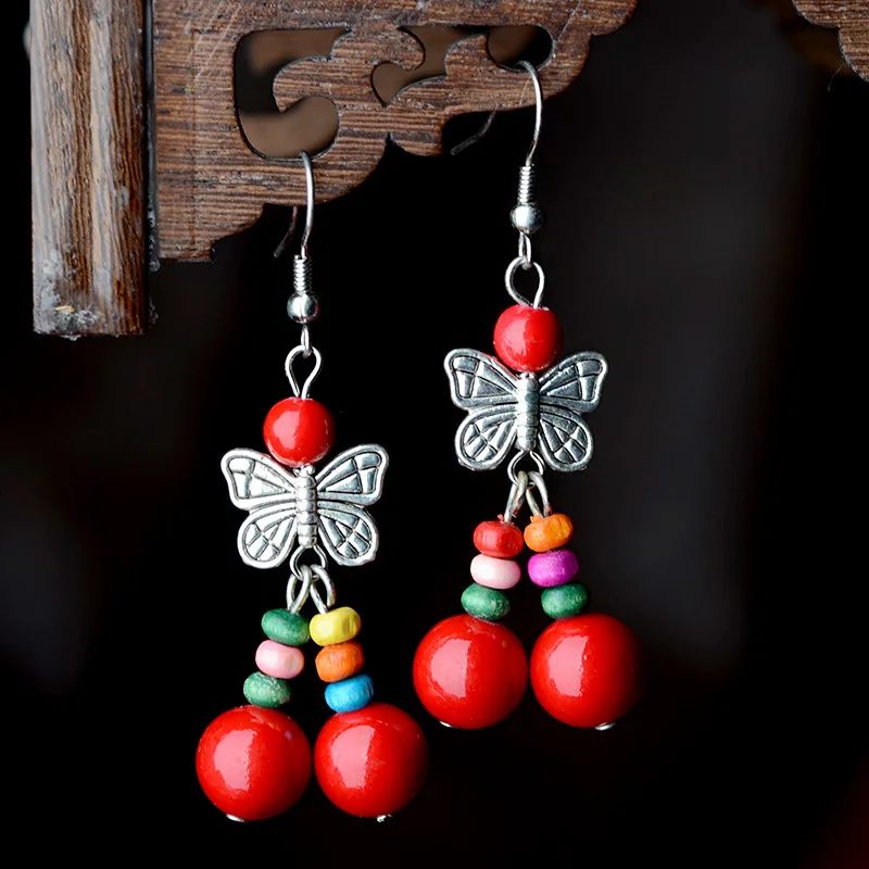 drop earrings hanging for women Red natural stone bead Zinc alloy bowknot and Hooke thnic style vintage jewelry fashion 2018 | Украшения и