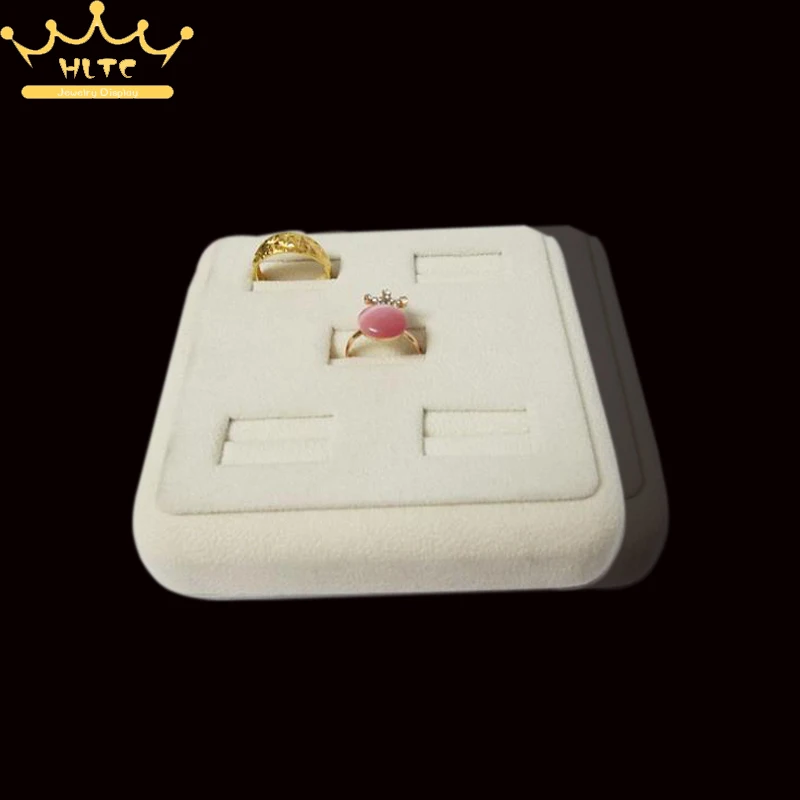 

Organizer Portable 5 Slots High Quality Square Beige Velvet Tray Holder Rack Case For Ring Earrings Jewelry Display Case
