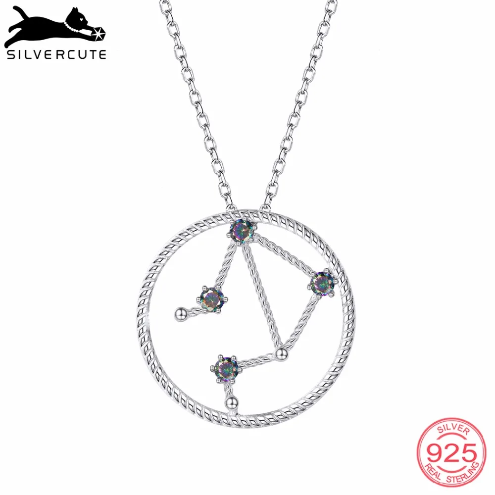 Ожерелье-подвеска Серебристо-милые Настоящее Серебро 925 Созвездие Весов с подвеской Геммологический Топаз и Подарок для Женщин Финес Ювелирные Изделия SCP6081B.