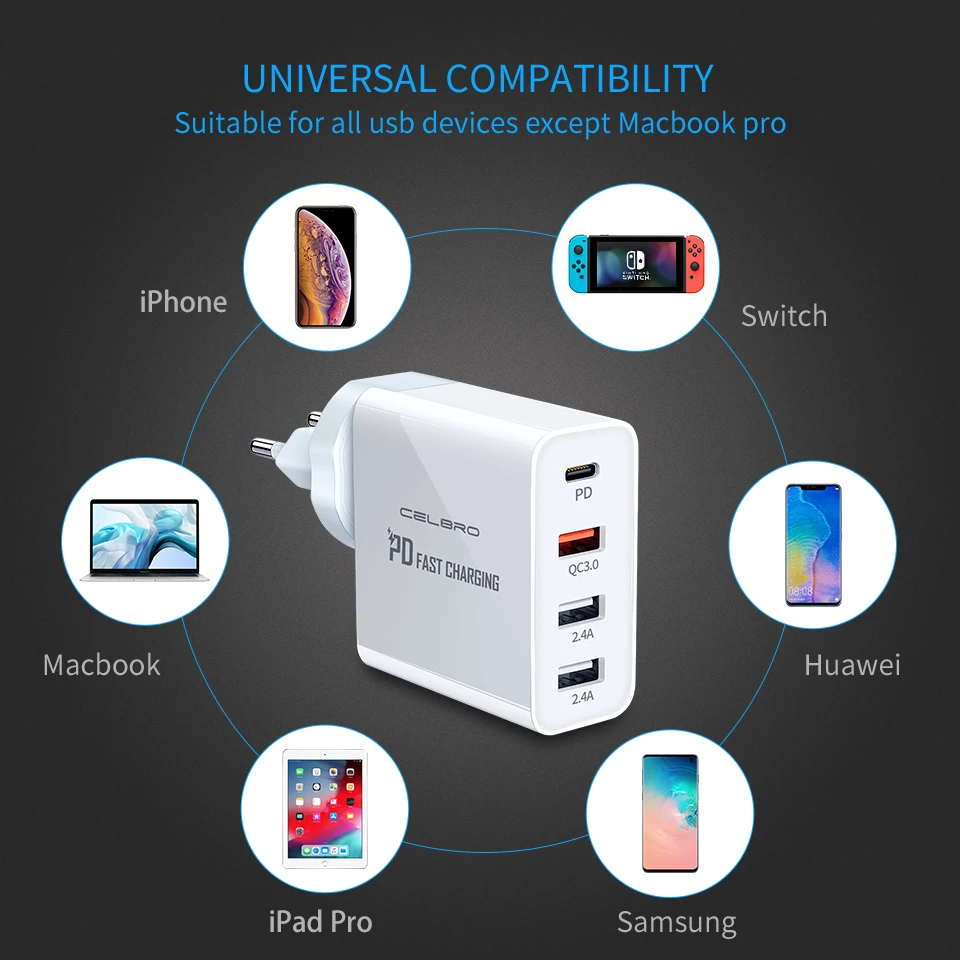 48 Вт Мульти USB быстрое зарядное устройство Type C PD Быстрая зарядка 3 0 зарядная