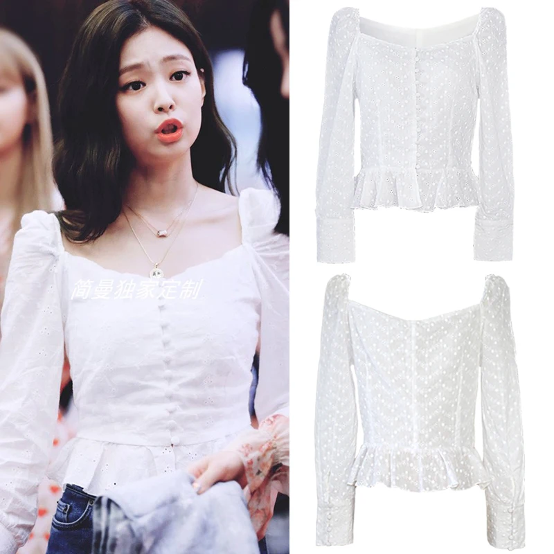Kpop BLACKPINK JENNIE уличная кимоно белая блузка женская маленькая свежая kawaii Женские