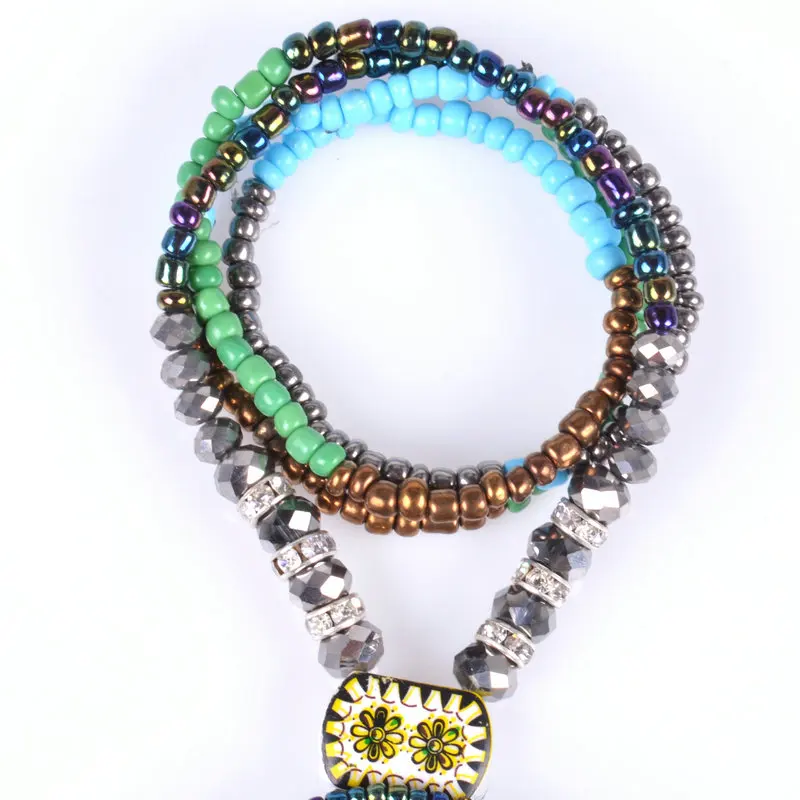 2017 Trendy Luxury Mixed beads long necklace statement Necklaces &amp Pendant Ceramic ethnic Bohemian Multicolor Beaded Jewelry | Украшения