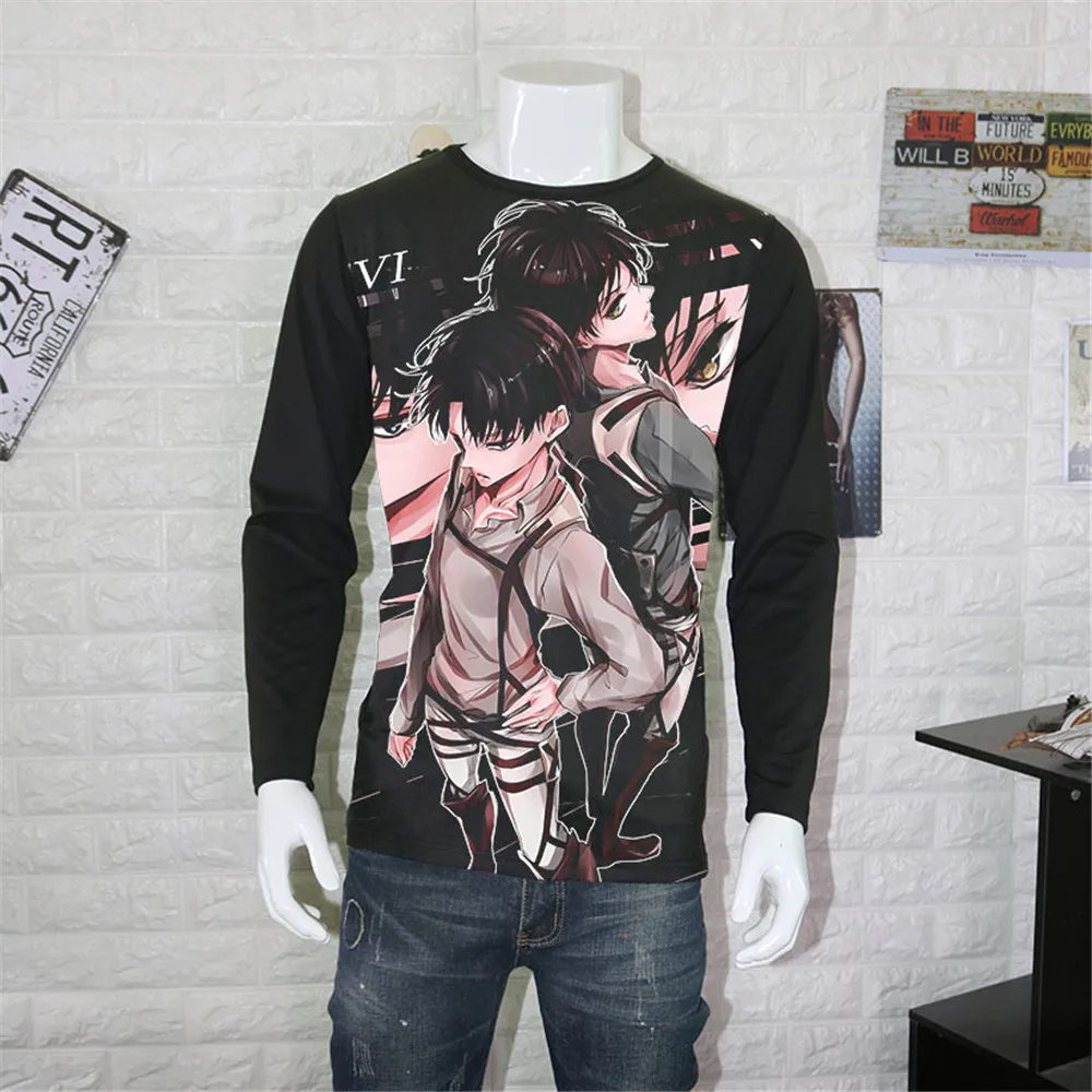 Косплей атака на Титанов футболка Shingeki No Kyojin Mikasa Levi футболки костюмы для мужчин и