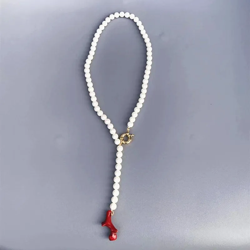 Колье Boho lariat en perles bleues et pendentif corail красная Коралловая подвеска ожерелья слоистые женские массивные Чокеры ожерелья