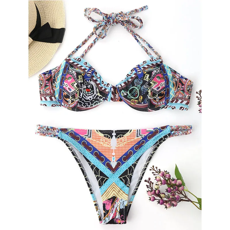 Sexy Bikini Set Brazilian Swimwear 2018 Women Padded Thong Bikinis Bandage Haltetr Beach Swimsuit Maillot De Bain Bathing Suit |