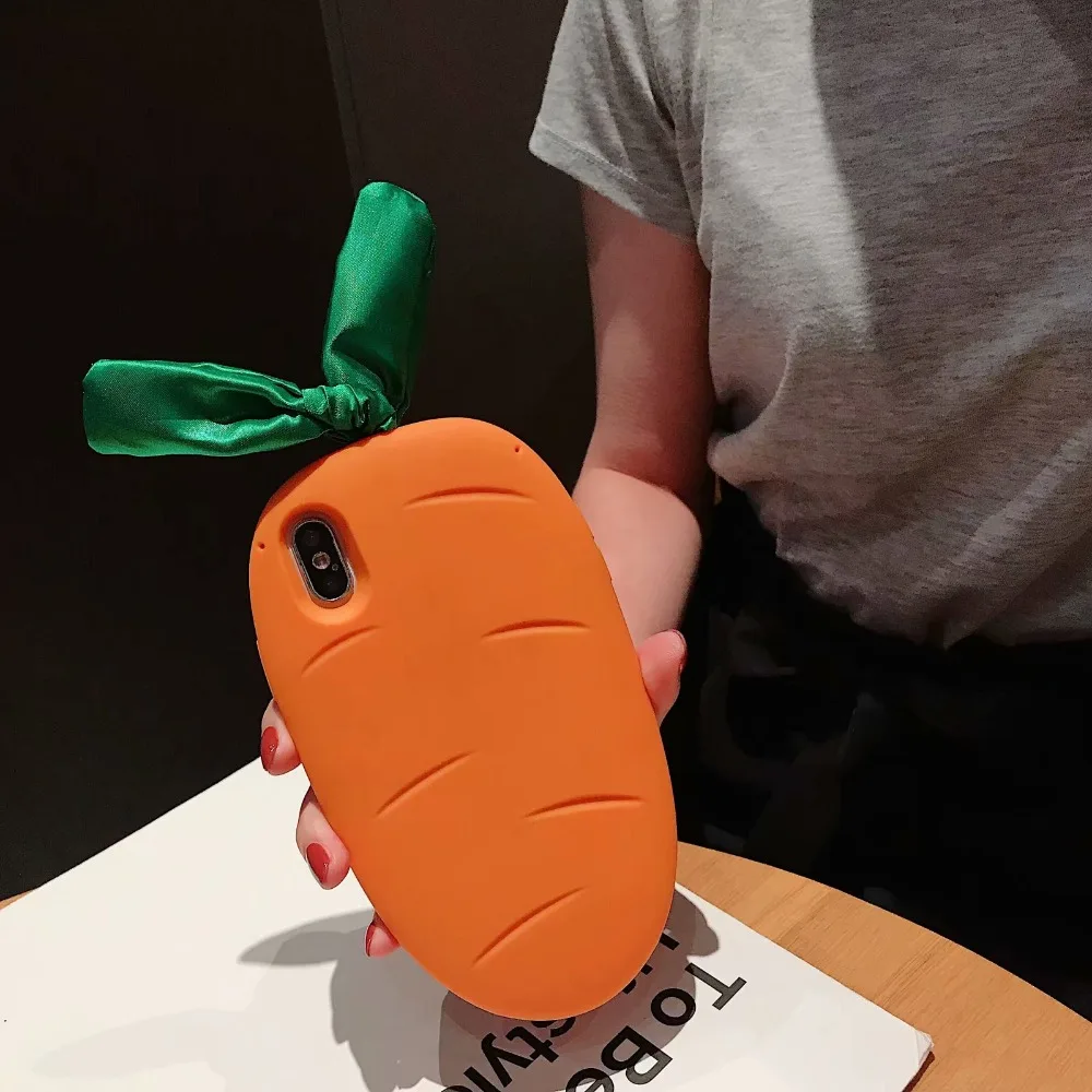 Чехол с морковкой для Apple iPhone XR XS X 6 6S 7 8 Plus 3D мультяшный резиновый мягкий