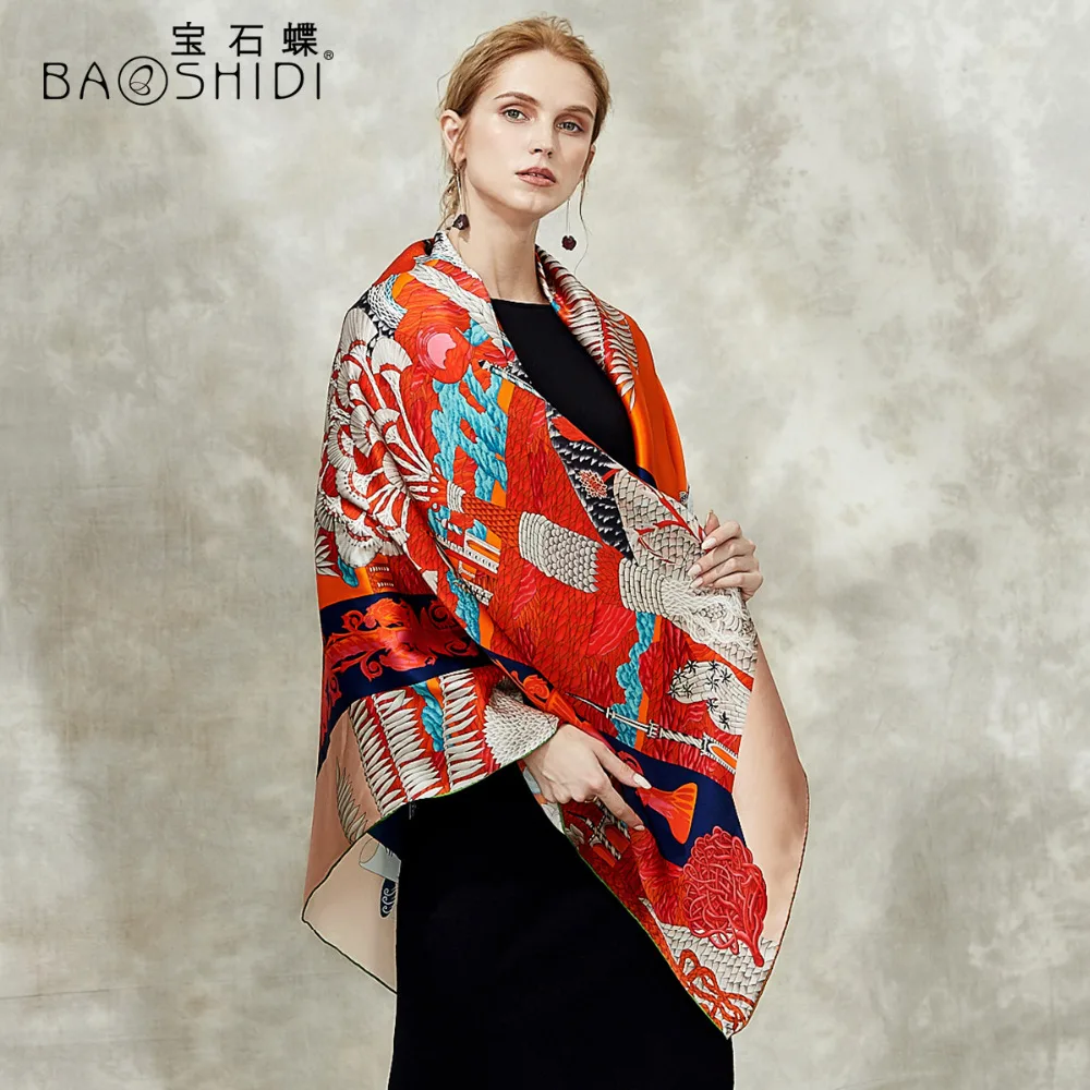 [BAOSHIDI]100% silk scarf 16m/m thick Infinity 132*132cm Scarves women Elegant brand scarfs fashion lady shawl woman hijab |